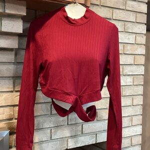 Moa Moa Red Long Sleeve open Cross belly Crop Top